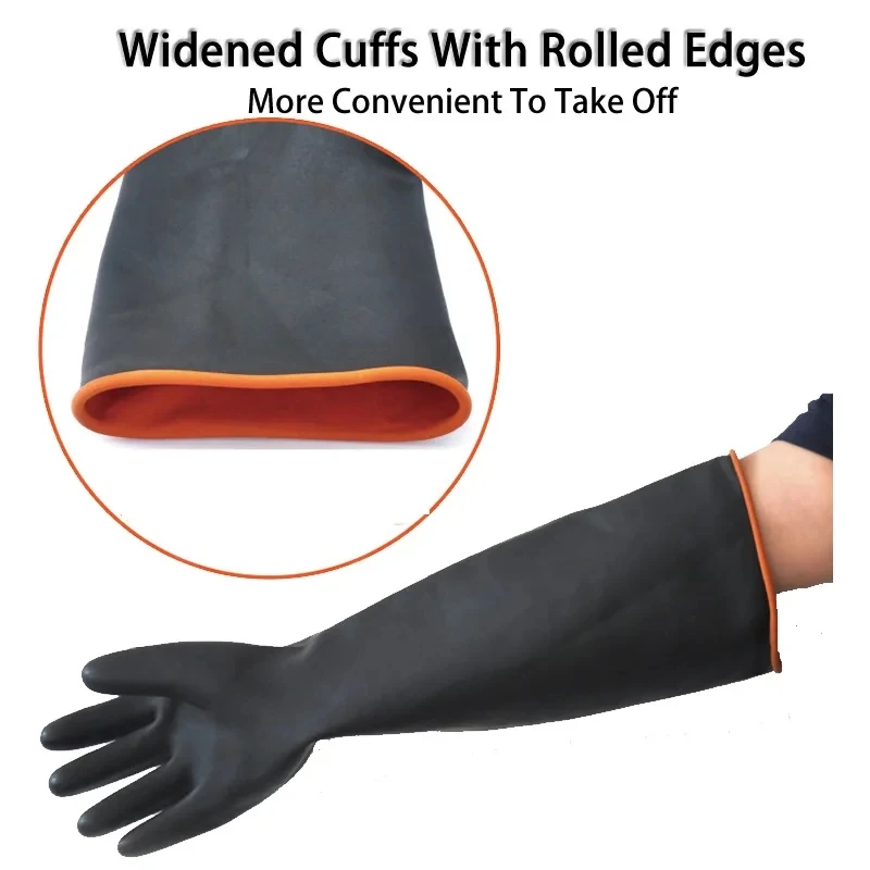 Work Gloves 14"-22" Heavy Duty Chemical Wear Resistant Rubber Scrub Gloves Latex Fingers Rubber Acid Oil Resistant Latex Industry Work Gloves