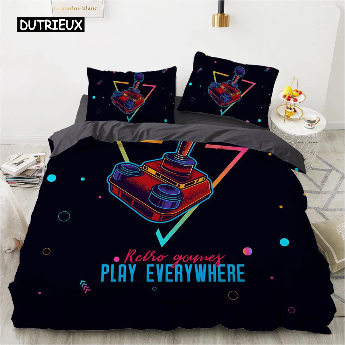 

Game Duvet Cover Set Microfiber Colorful Gamepad Print Bedding Set Boys Teens Video Game Gamepad Play Everywhere Comforter Cover