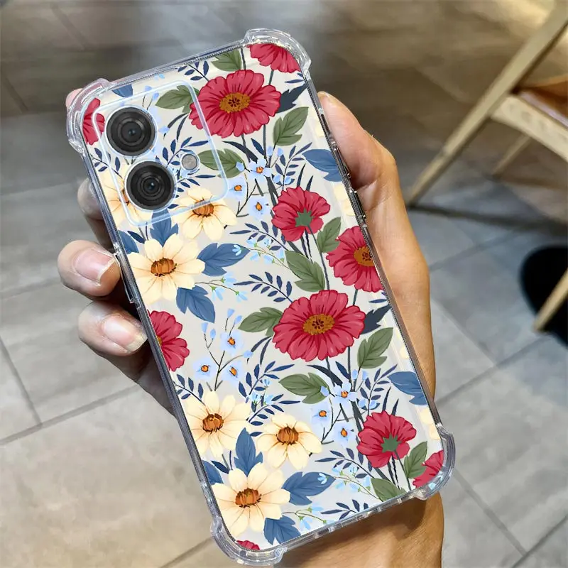 Edge-Series Transparent Phone Case with Floral and Grass Design