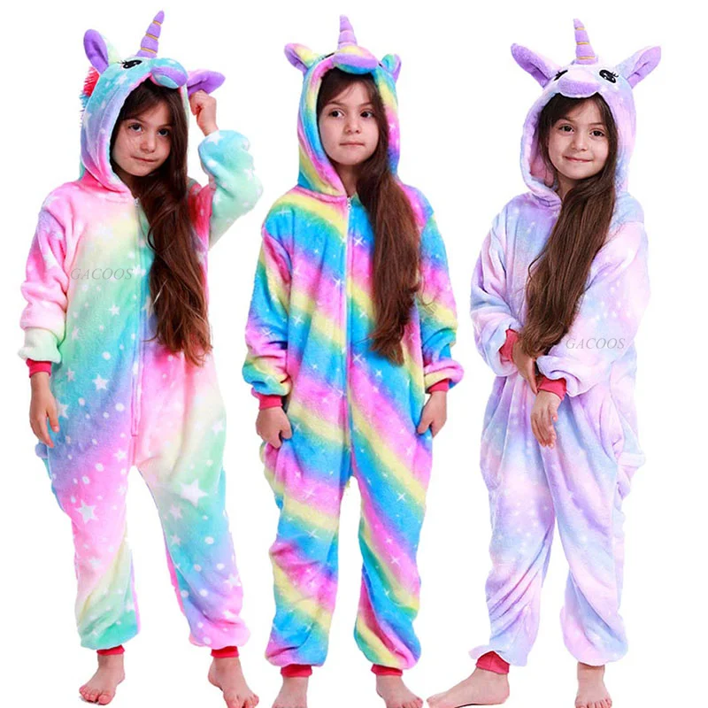 Children Kigurumi Unicorn Pajamas Kids Baby Anime Overalls Jumpsuit Tiger Onesie Cat Pajama Sleepwear Girl Cosplay Pyjama Pijama kids pajamas