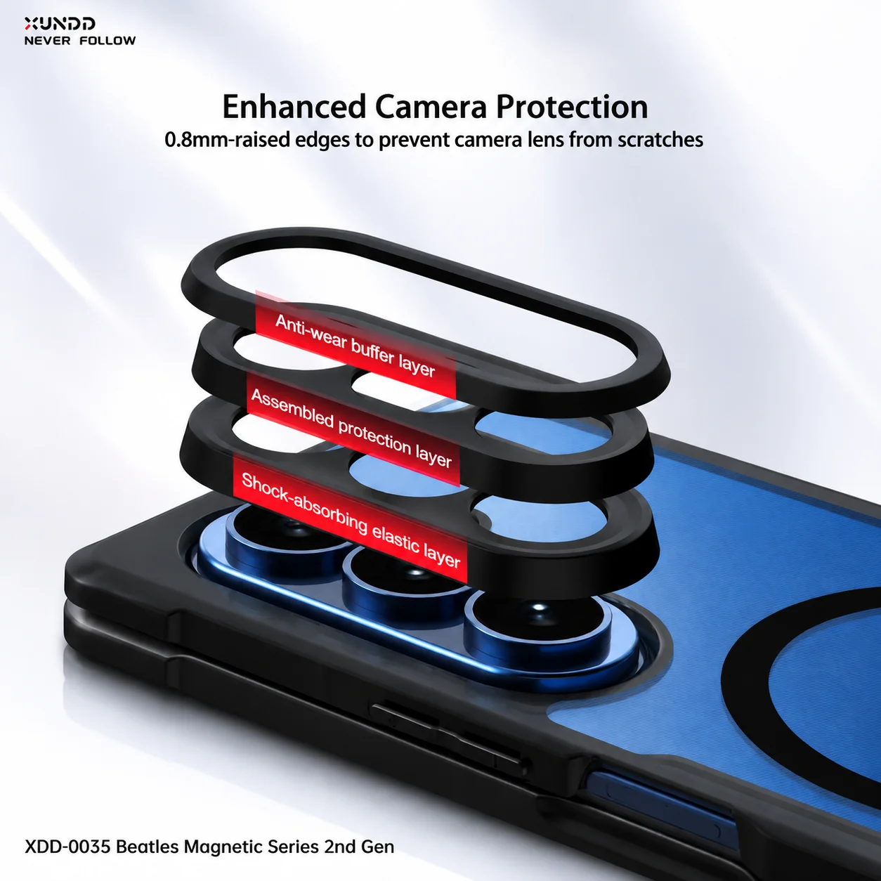 XUNDD Ultra Magnetic Kickstand Shockproof Clear Phone Case with Hinge Protection