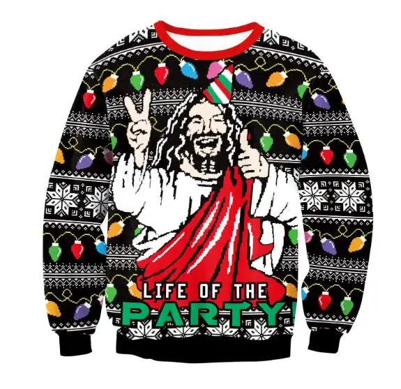 thumbnail image 1 of Suéteres navideños feos, jerséis verdes, sudaderas con estampado divertido en 3D para fiestas navideñas, sudaderas para fiestas, cumpleaños, Navidad 2024, 1 of 5