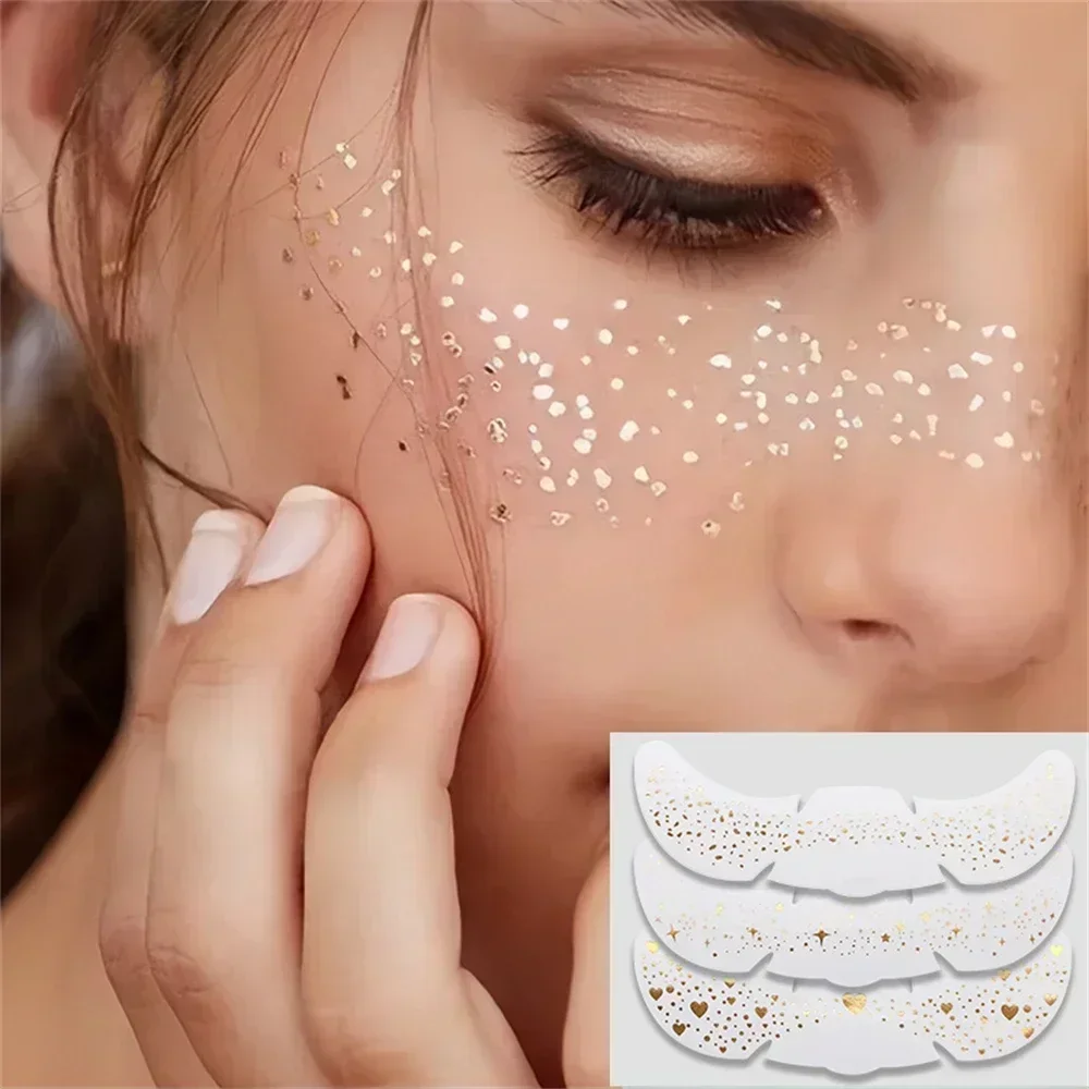 6pcs Hot Stamping Freckles Makeup Patches Metallic Radiation Golden Silver Fake Freckles Temporary Tattoo Stickers Face Makeup 3
