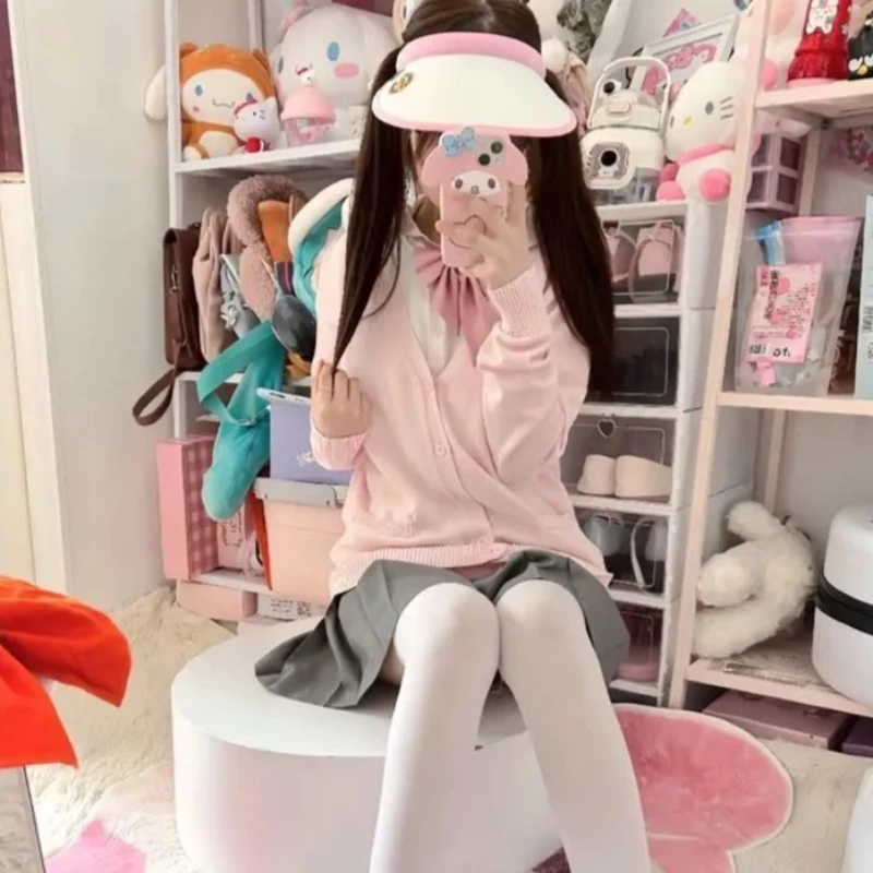 Anime Cosplay JK Uniform Cardigan Sweater Autumn/Winter Knitted Japanese Pink Knitted Sweater College Style Cardigan Coat 4