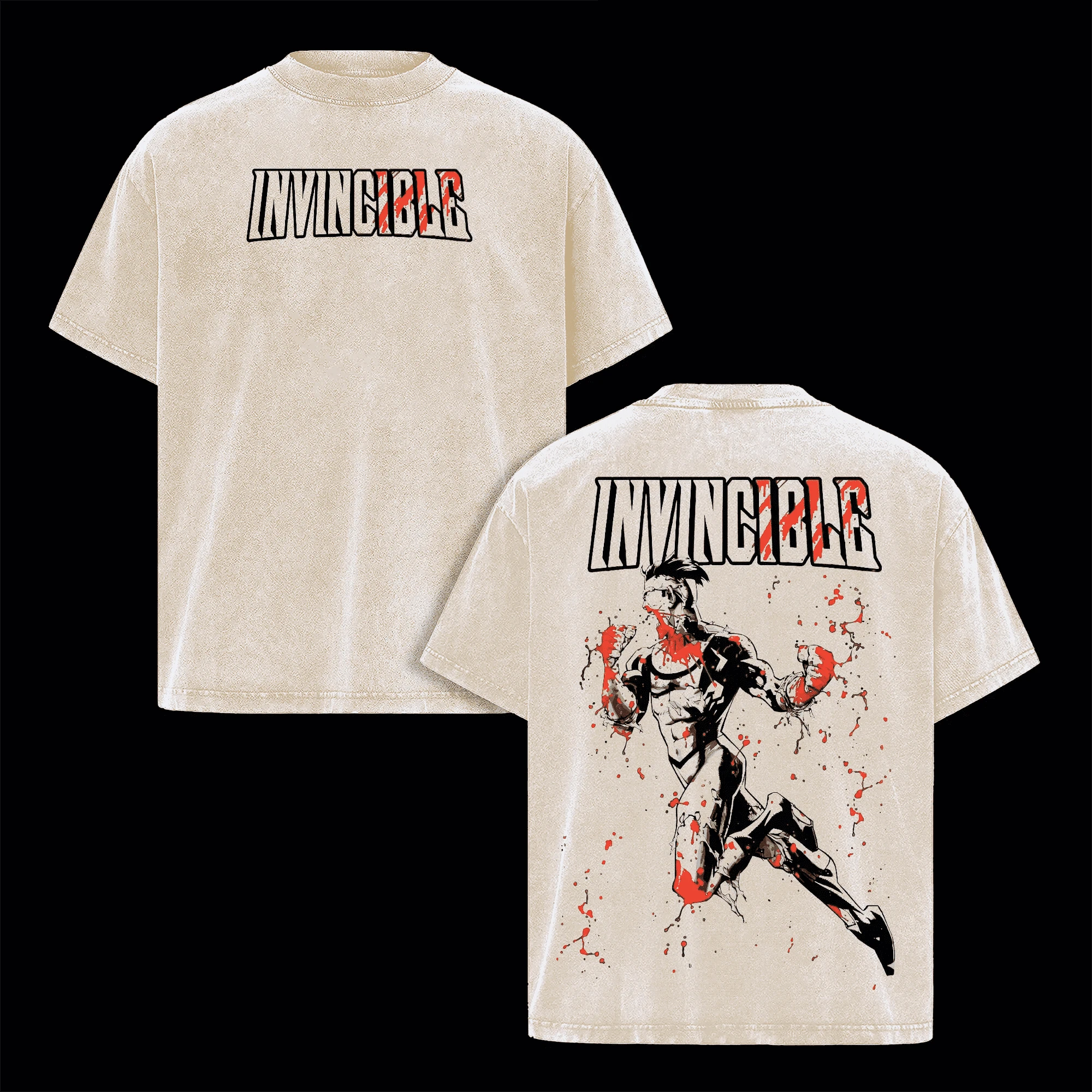 Vintage Washed Anime Invincible Men's Oversized Cotton T-Shirt
