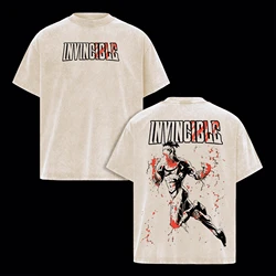 Vintage Washed Anime Invincible Men's Oversized Cotton T - Shirt - XS (Beige)