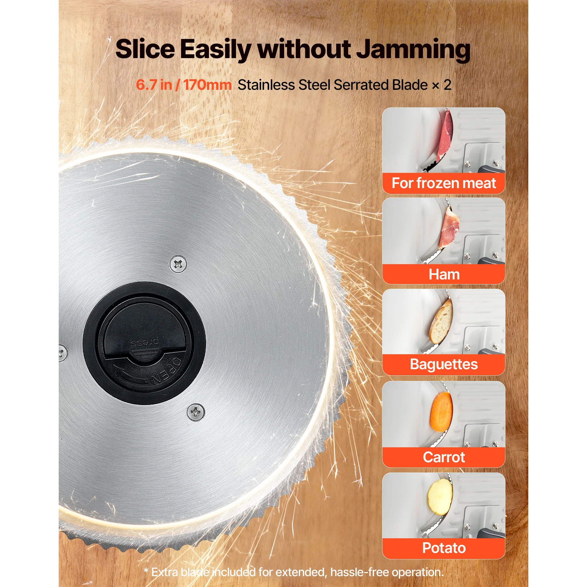 SucceBuy 6.7-8.7inch Meat Slicer Electric Deli Slicer Machine with two SUS420 Blades Food-Slicer for Meat Ham Baguett, Steak 2
