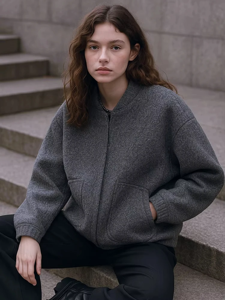 HH Autumn Women Loose Casual Solid Coats 2025 New Fashion Long Sleeves Bomber Jacket Fashion Commuting Maternity Outerwear