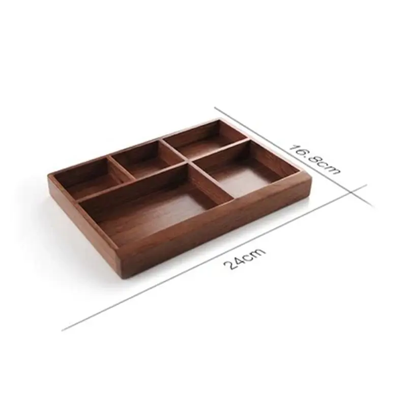 Black Walnut Multi-Functional Rustic Vintage Wooden 5 Division Entrance Key Holder Jewelry Storage Box Tray Desk Organizer