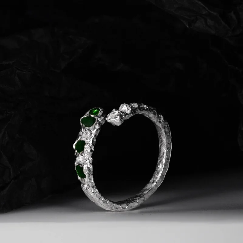 Youth Of Vigor Blue Enamel Superficie Ruvida Irregolare Solid 925 Sterling Silver Open Ring Vintage Original Party R1173