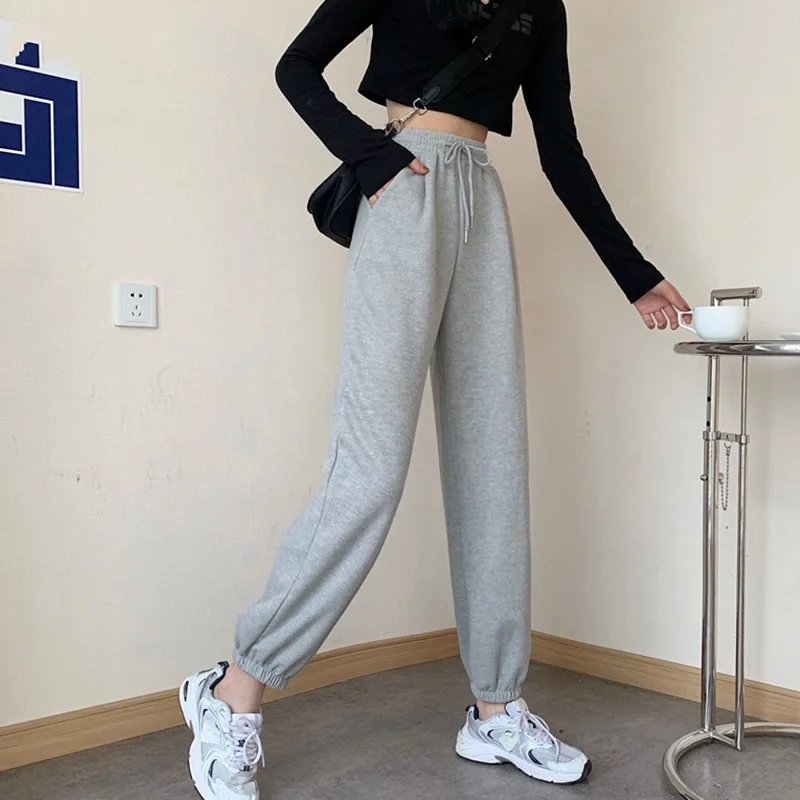Autumn and winter women's high waisted sports pants, loose and casual small leg pants, pure cotton fashionable sports pants