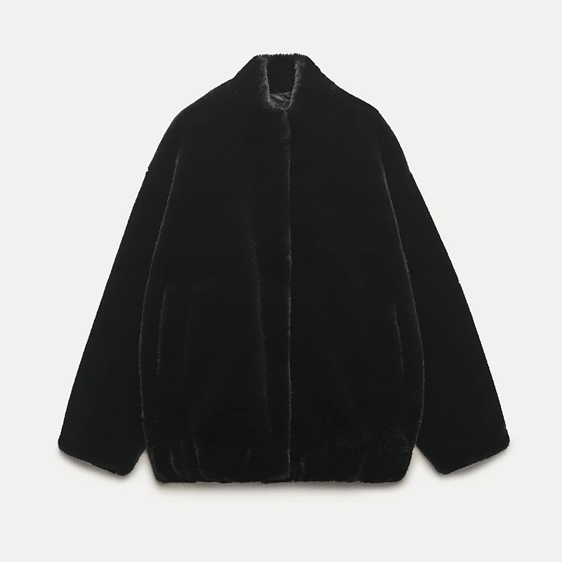 Oversized Plush Coat Women Winter Thick Warm Padded Faux Rabbit Fur Jacket Teen Girls Chunky Furry Bomber Jackets
