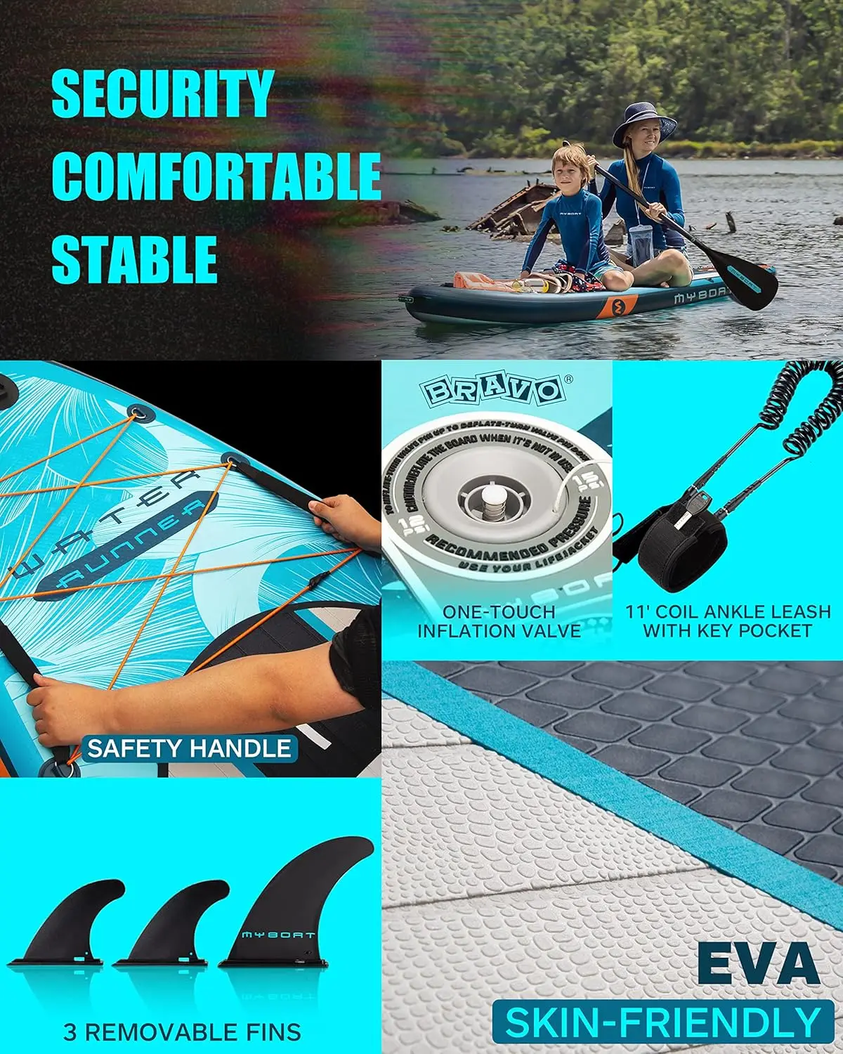 11'6"&times;34"&times;6" Paddle Board, Stand Up Paddle Board for Fishing, Sup Board with 3 Removable Fins, Dual Bungee