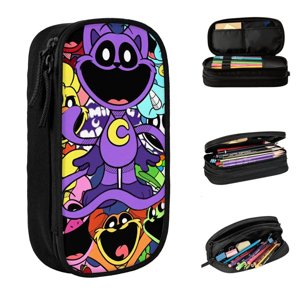 Cartoon Catnap Smiling Critters Pencil Cases Pencilcases Pen Box for Student Large Storage Bag School Zipper Accessories