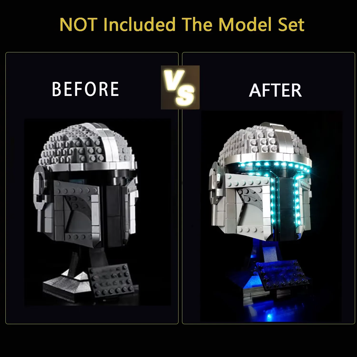 LYBMTWF LED 조명 키트 레고 75328 만달로리안 헬멧 모델과 호환 가능(모델 벽돌은 포함되지 않음)
