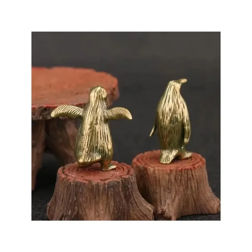 Marine Animal Cute Craft Collection Children Funny Brass Standing Little Penguin Statue Desktop Decorative Trinkets Creativity