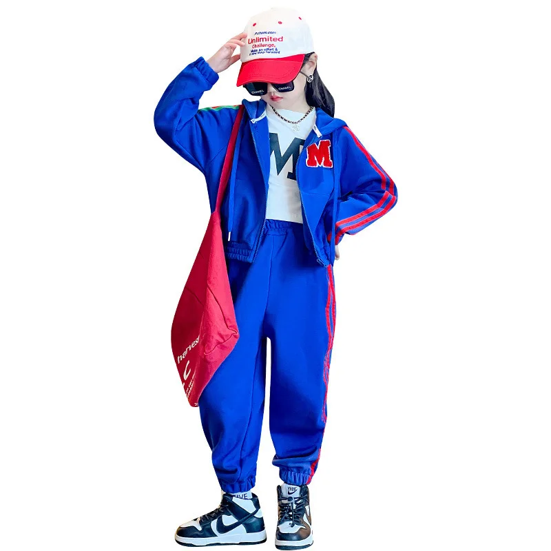 

Fashion Streetwear Suit for Girl Spring Hooded Sweatshirt + Side Striped Pant 2pcs Kid Outfit for Teen Casual Sportswear 4-14 Y