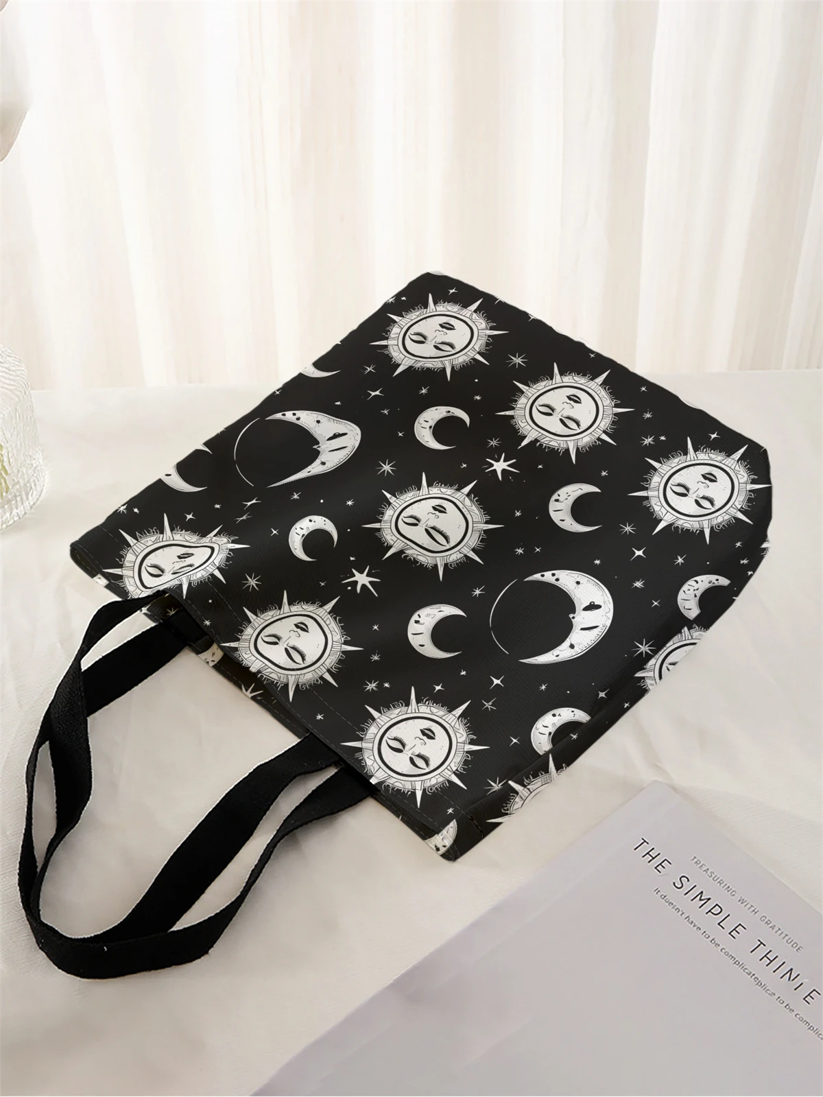 1pc,Sun Moon handbag, reusable fashionable handbag, multifunctional handbag, printed canvas shopping bag