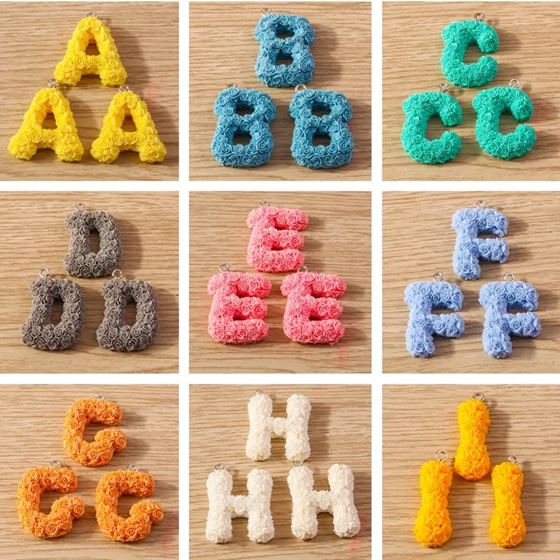 

10pcs Colorful A-Z Alphabet Flower 26 Letters Charms Pendant for Jewelry Making Drop Earrings Necklace DIY Keychains Crafts Gift