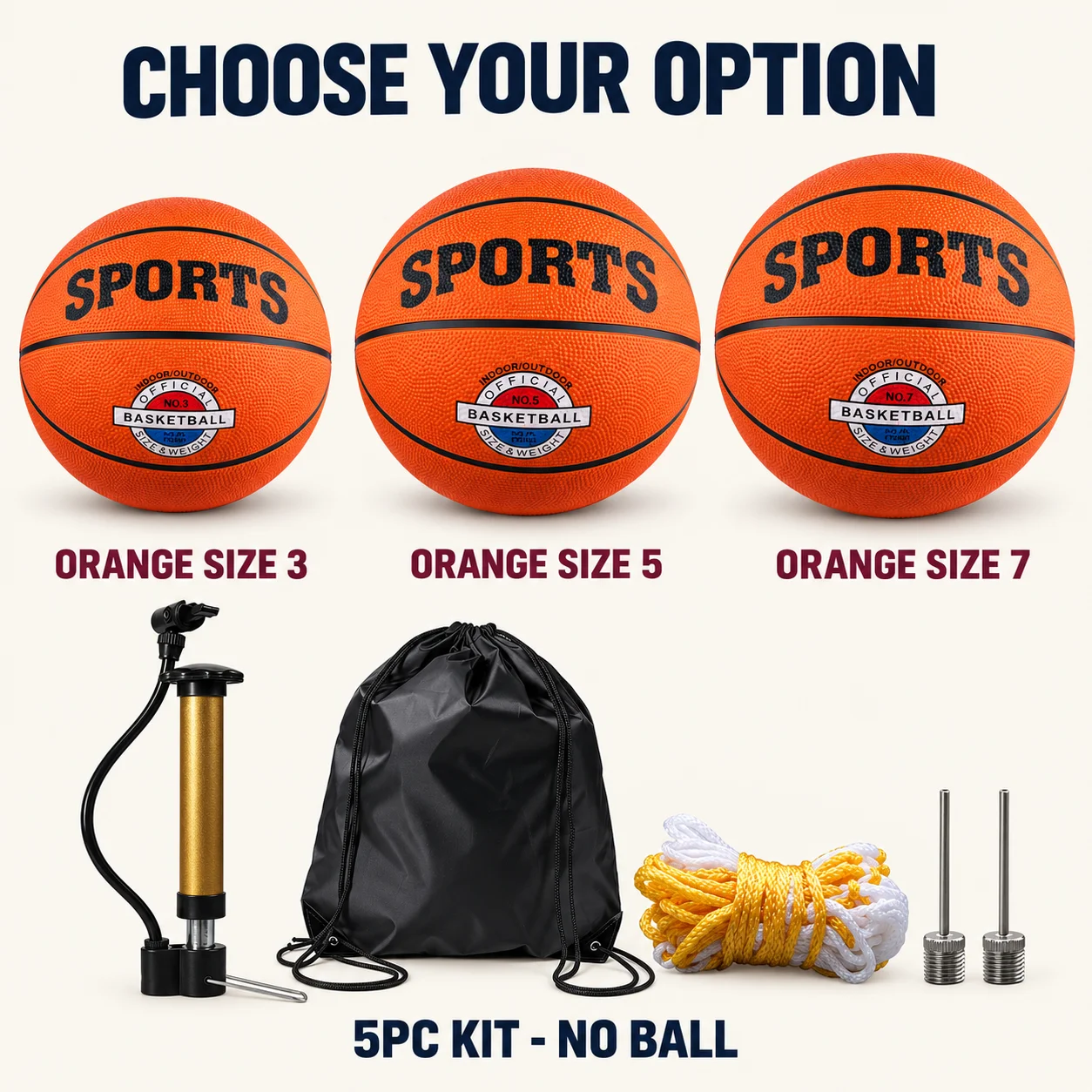 Premium Pebbled Surface Basketball with Optional Accessory Kit
