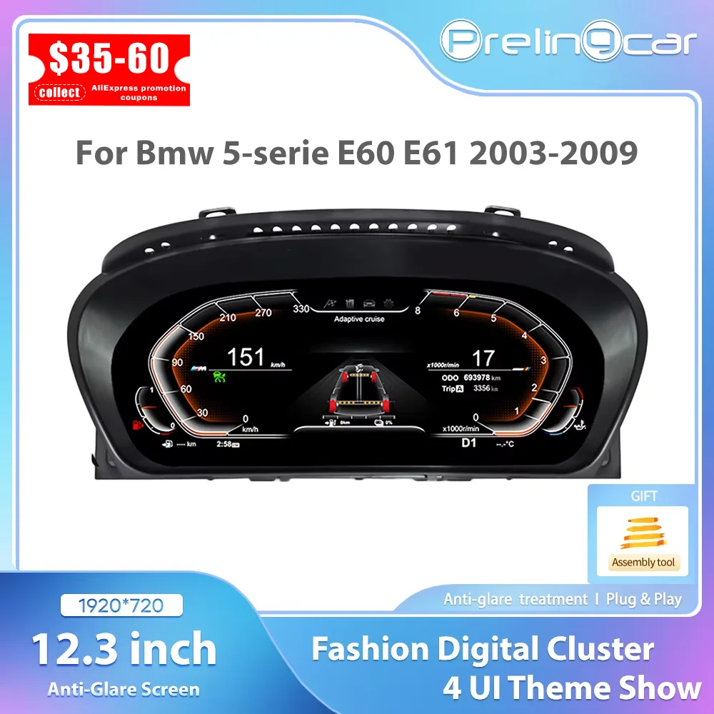 12.3 ''Digitale Dashboard For BMW 5 Series E60 E61 E63 E64 years Ccc Cic Snelheidsmeter Virtuele Cockpit Voor