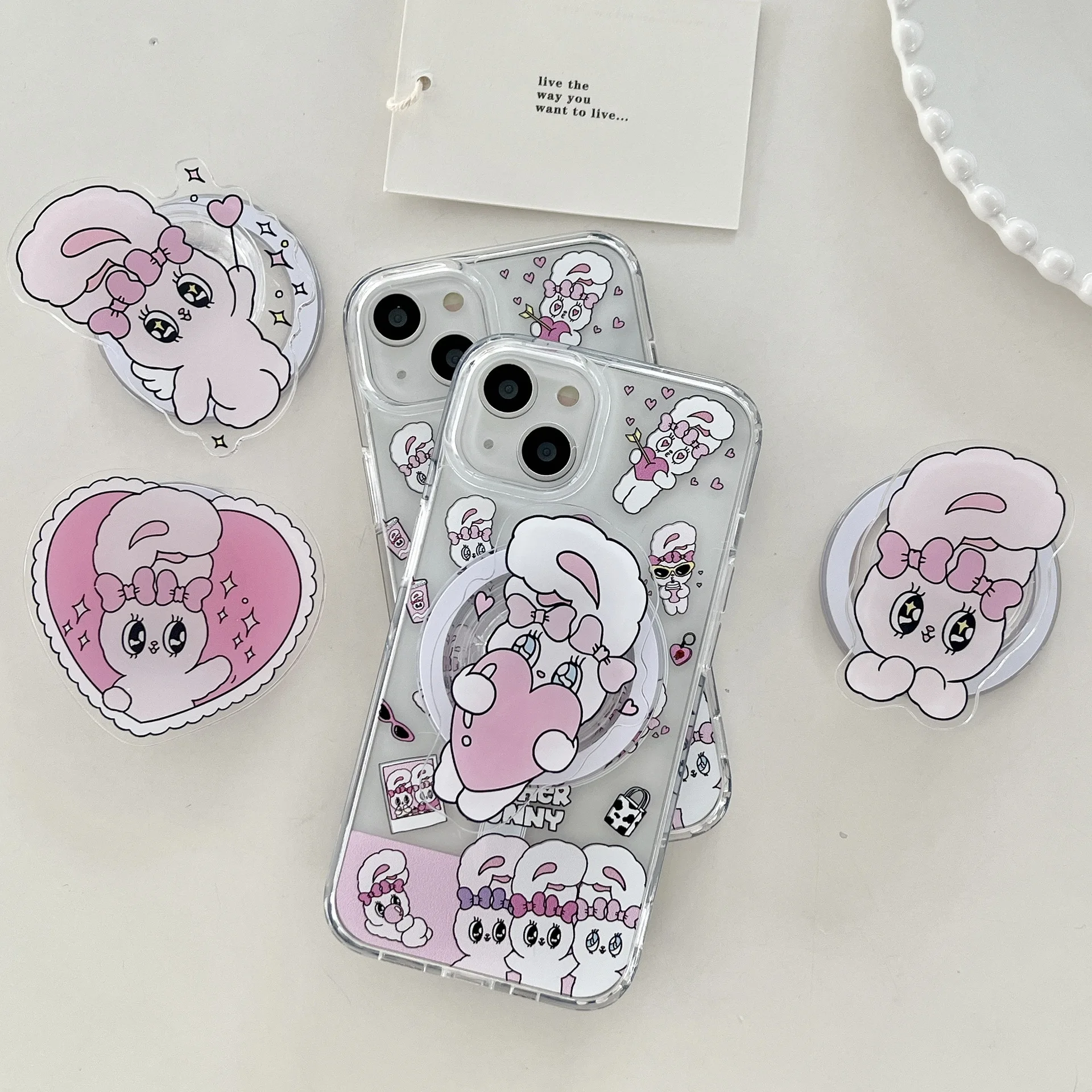 

Korean Cartoon Bunny Smart Tok For Magsafe Magnetic Holder Phone Griptok Cute Rabbit Stand For iPhone Pad Bracket Holder