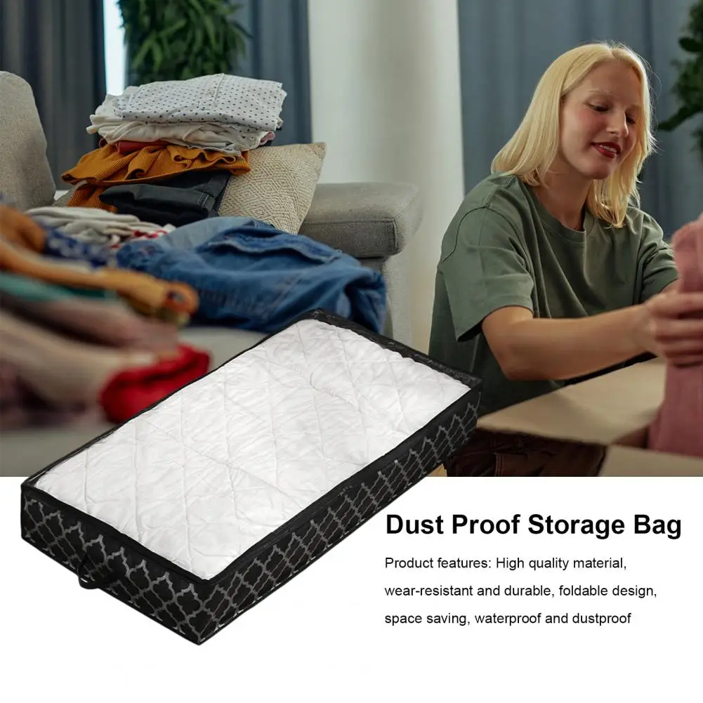 Large Capacity Durable Underbed Quilt Storage Bag with Double Zipper Visible Design Blanket Organizer Waterproof for Dorm