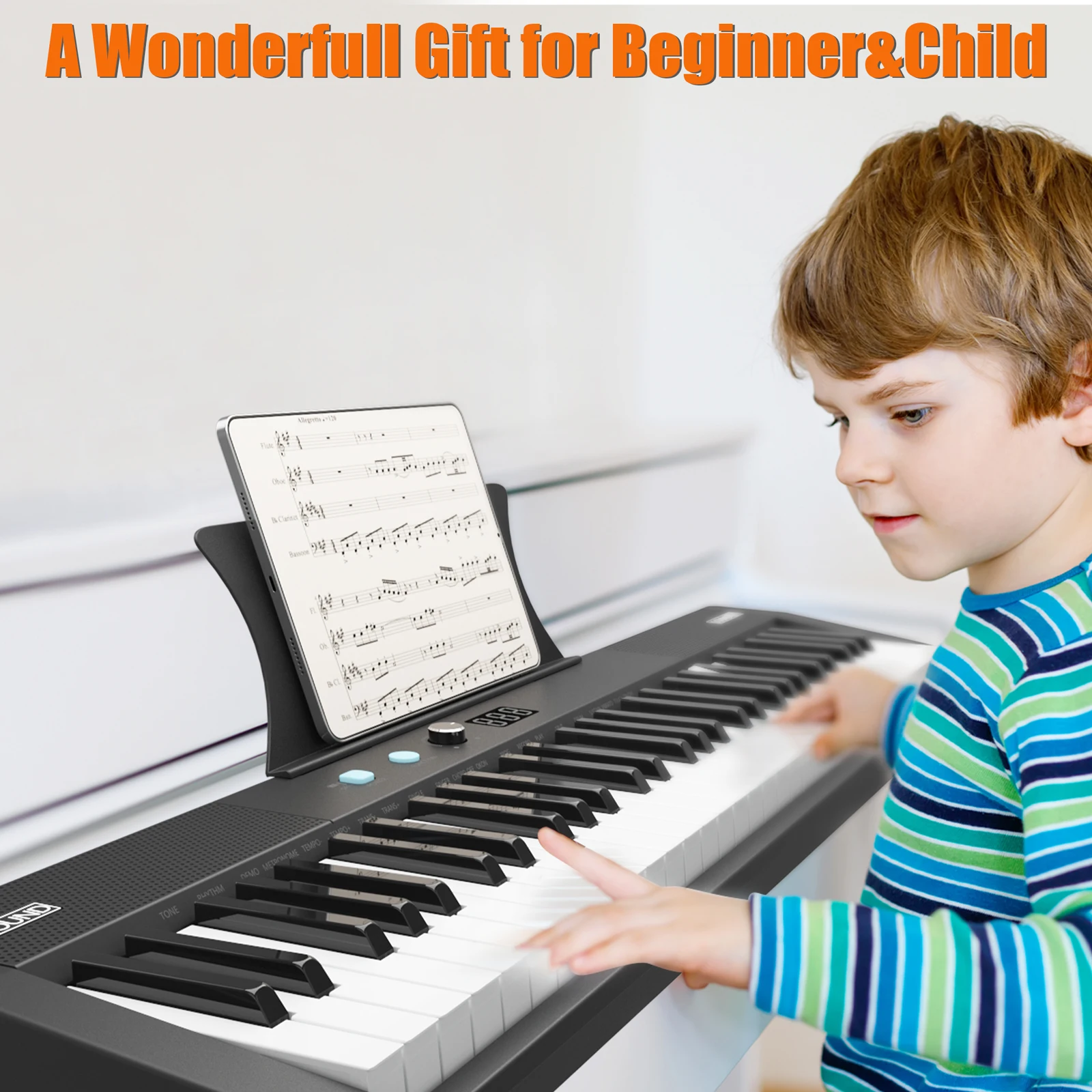 61 Key Keyboard Piano Protable Electric Semi-Weighted Piano Keyboard for Beginner/Professional, With Power Supply
