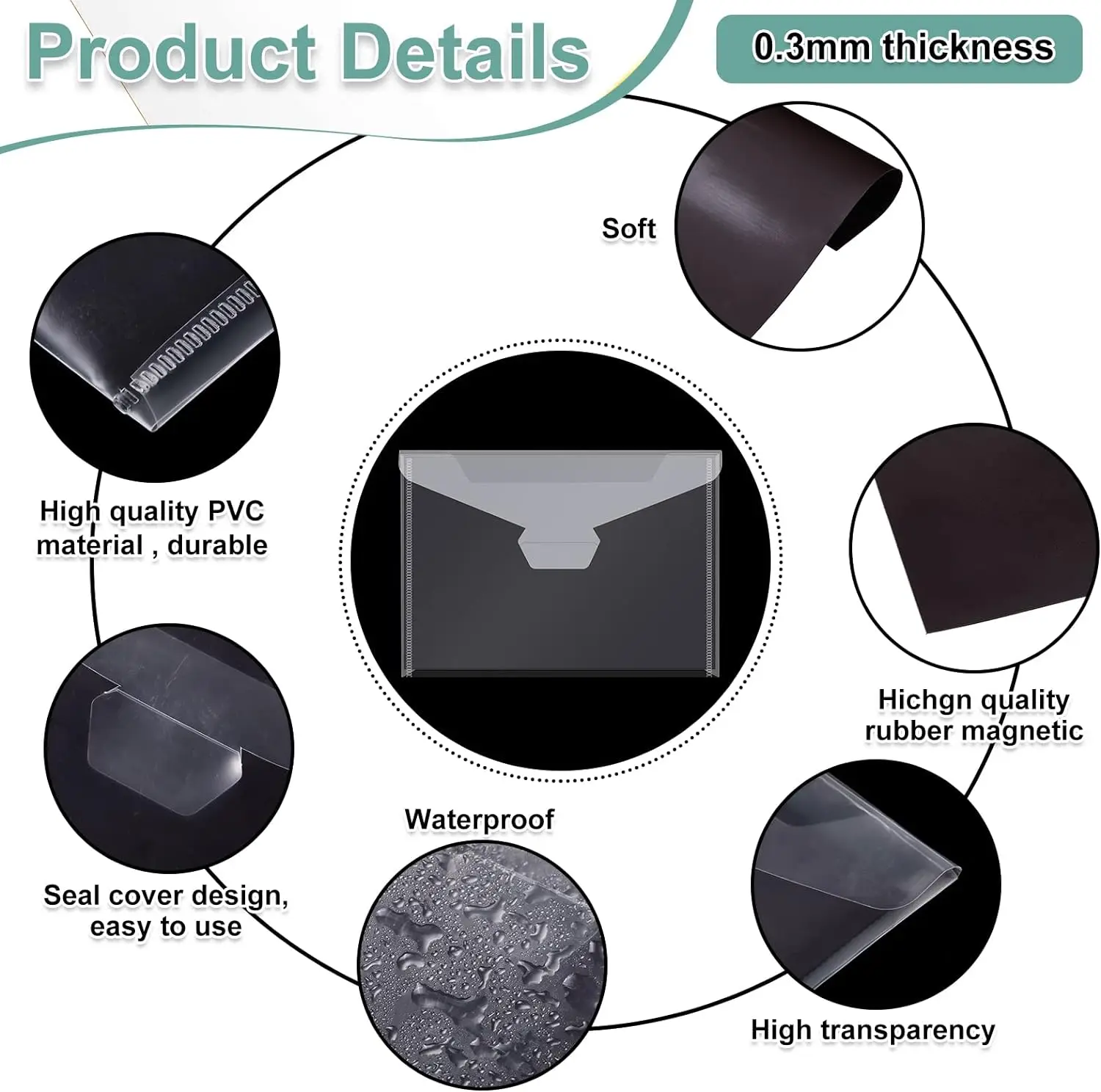 Storage Bag 40 Pieces Transparent Plastic Envelope Storage Bag and Rubber Soft Magnetic Sheet for Cutting Mold Storage Protection and Storage