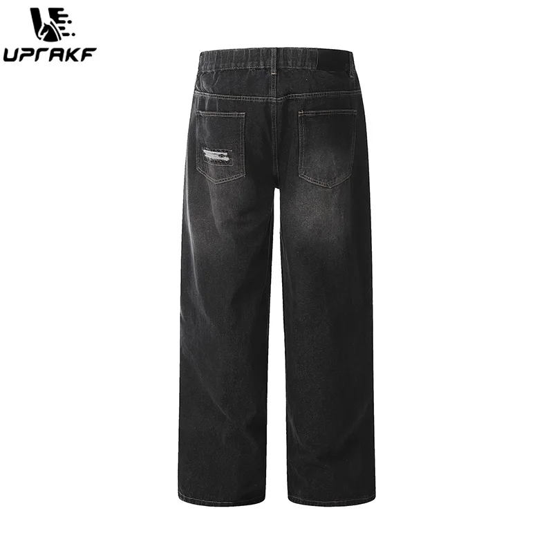 UPRAKF Ripped High Waist Jeans Streetwear Wide Leg Denim Loose Autumn Korean Fashion Basic High Street