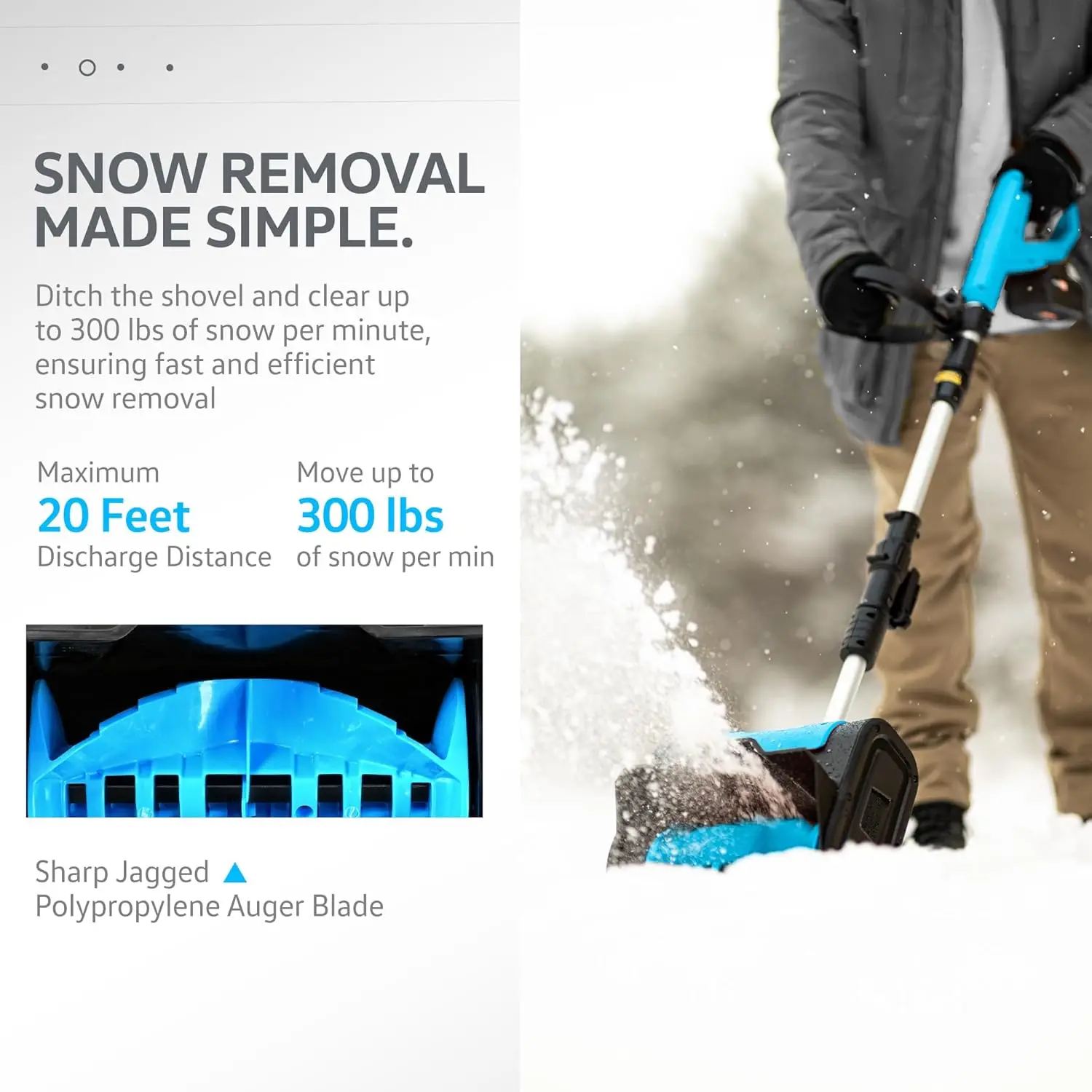 Cordless Snow Shovel, 20V 2Ah DC Electric Snow Thrower - Removable Battery, Lightweight Design, 10"x5" Clearing Path