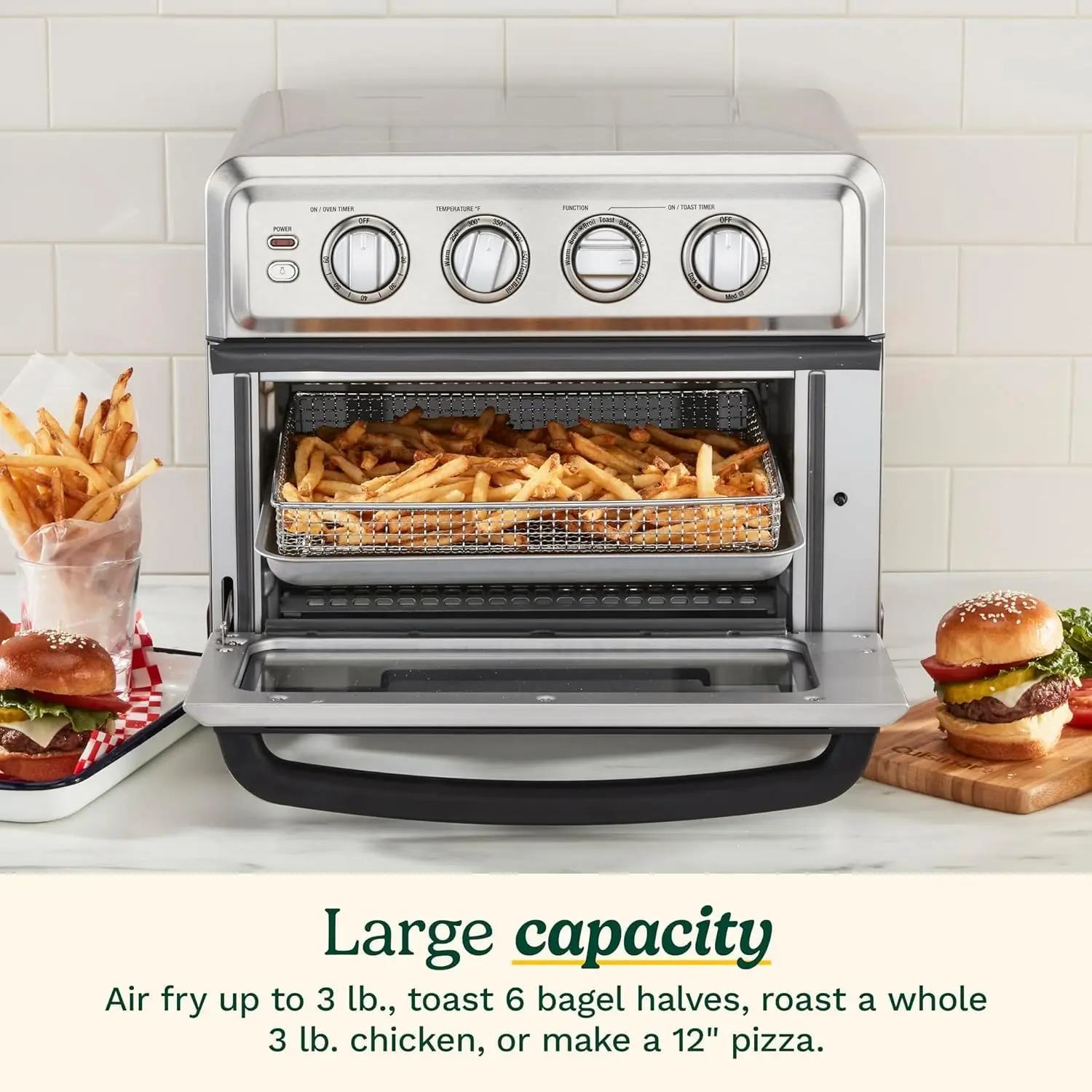 Air Fryer + Convection Toaster Oven, 8-1 Oven with Bake, Grill, Broil & Warm Options, Stainless Steel, TOA-70 2