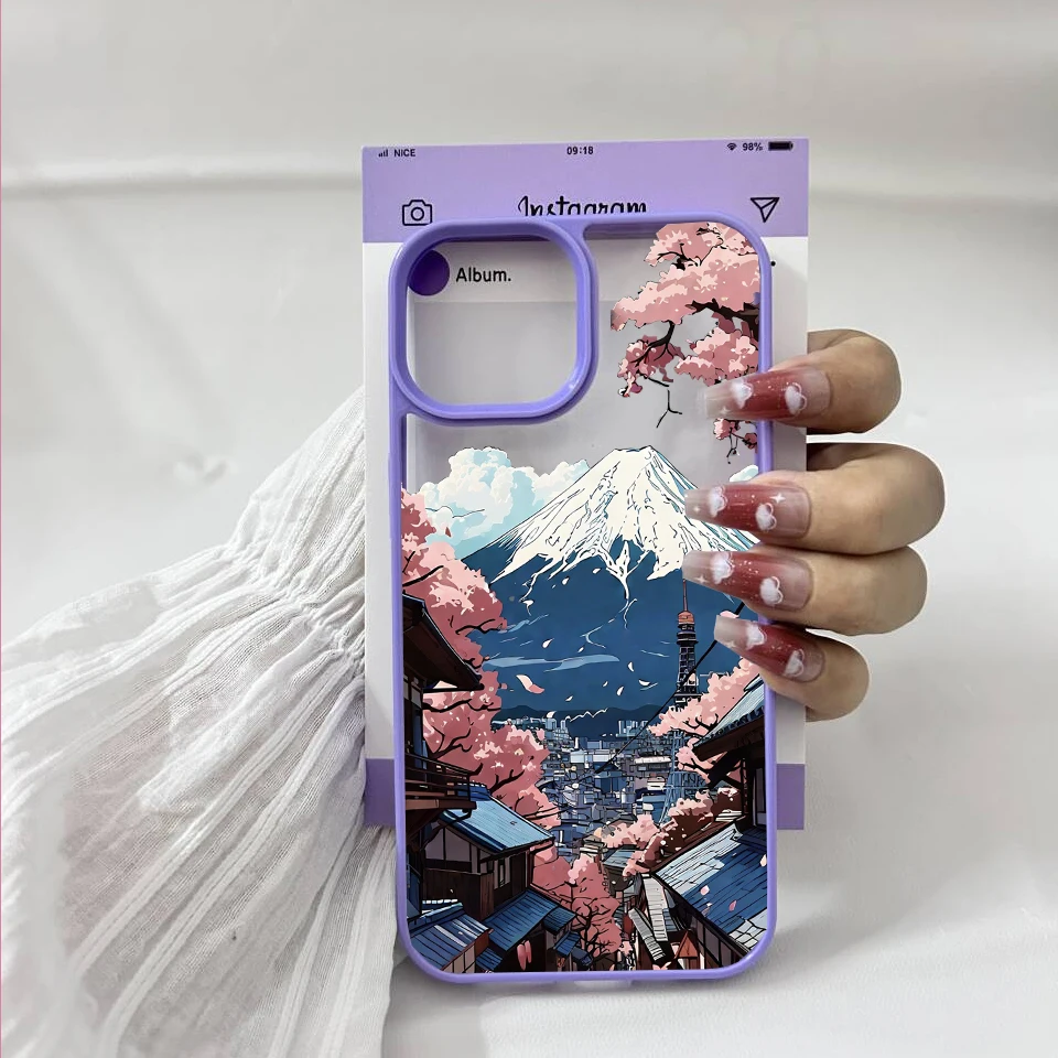 Anime-Inspired Sunset Mountain Landscape Pink Phone Case – Stylish Hard Cover