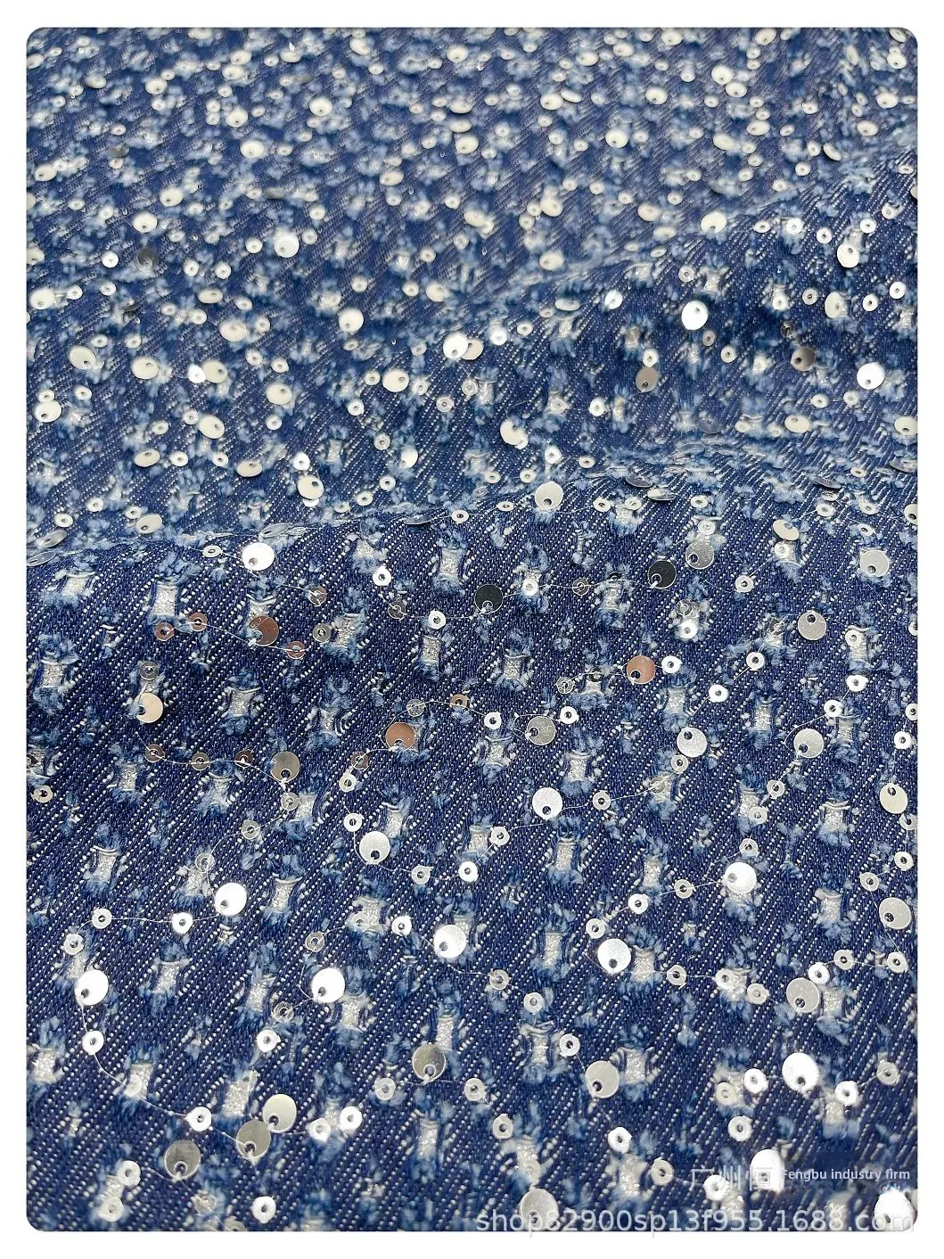 Thick Washed Embroidered Sequin Denim Fabric for Designer Clothes Bags Jackets Skirts And Shoes Customizable Clothing Materials