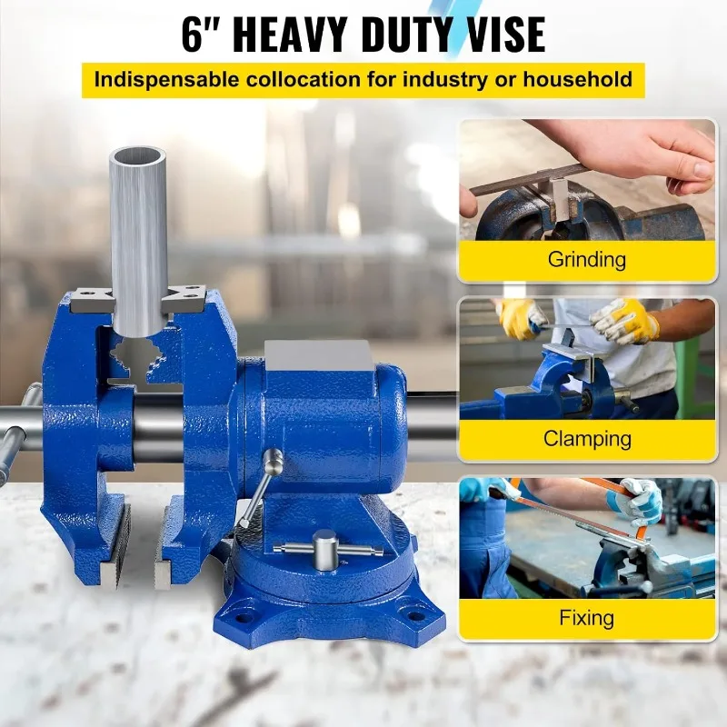 BestEquip 6" Heavy Duty Bench Vise, Double Swivel Rotating Vise Head/Body Rotates 360°,Pipe Vise Bench Vices 30Kn Clamping Force 2