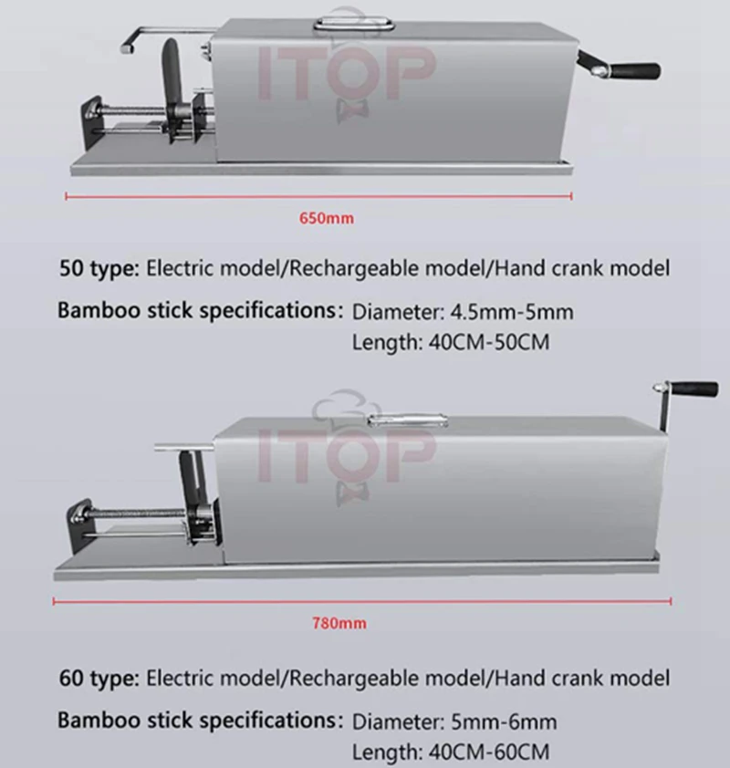 ITOP Electric/Rechargeable/Manual Potato Skewers Cyclone Potato Skewers Rotary Slicer Bamboo Stick Size 40/50/60CM 110V-220V