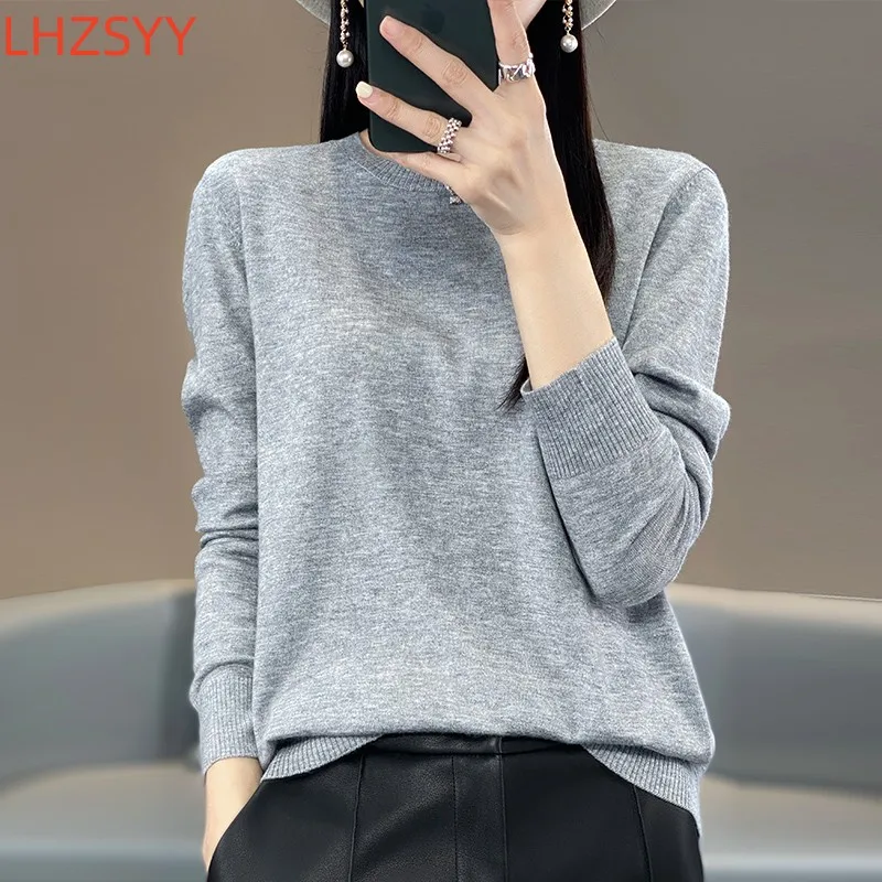 

LHZSYY Women' Worsted Pure Wool Pullover 2023 Spring Summer New Sweater Loose Long-sleeved T-shirt Thin Knit Cashmere Base Shirt