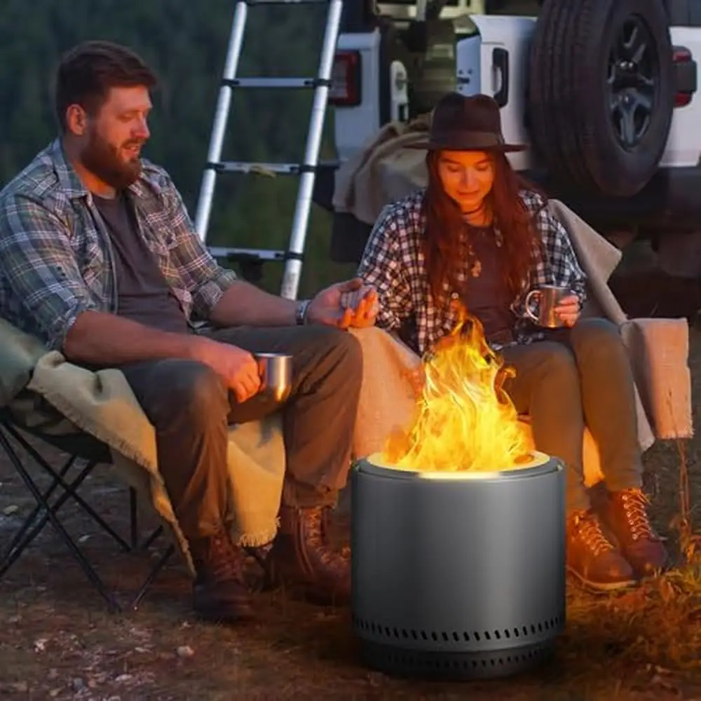 Description Picture 4 of item19" Stainless Steel Smokeless Fire Pit with Removable Ash Pan & Carry Bag Portable Outdoor Wood Burning Firepit Patio