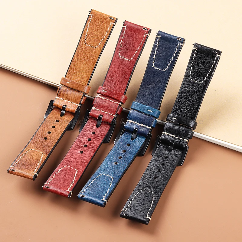 Vintage Leather Quick Release Waterproof Sport Wristband with Stitching Cowhide