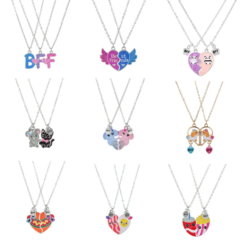 9 Styles Best Friends Love Couple Pendant Necklace Broken Heart BFF Good Friends Friendship Jewelry Gift For Girl Kids 2Pcs/Set
