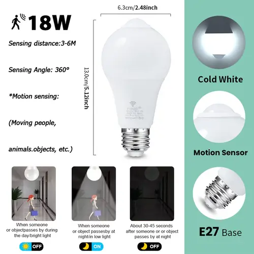 4PCS 20W 18W 15W 12W 9W 6WLampada LED E27 Radar Motion Sensor Light Bulb 189-265V Infrared Detection Smart Lamp Working in Night - Image 7