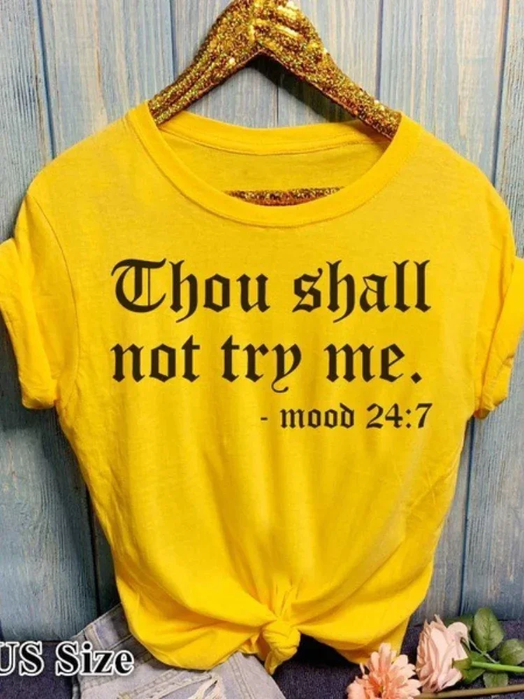 

Short Sleeve Print Clothing Women's T-Shirt Thou Shall Not Try Me Letter Print T Shirt Women O Neck Loose Women Tops Clothes