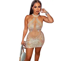 Sexy Mesh Rhinestone Short Prom Evening Mini Dress See Through Outfits Luxury For Women Night Club Party Diamond Bodycon Dresses - Image 3