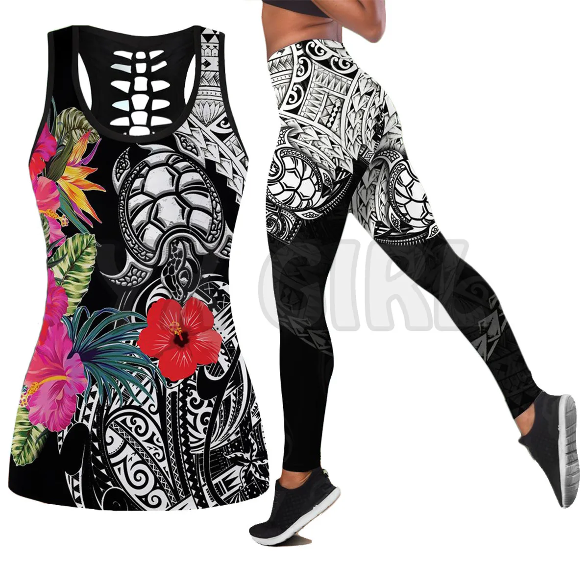 Kanaka Polynesian Tribal country culture 3D Printed Tank Top+Legging Combo Outfit Yoga Fitness Legging Women mens zaful ethnic tribal aztec printed zip up fluffy teddy sweatshirt m deep red