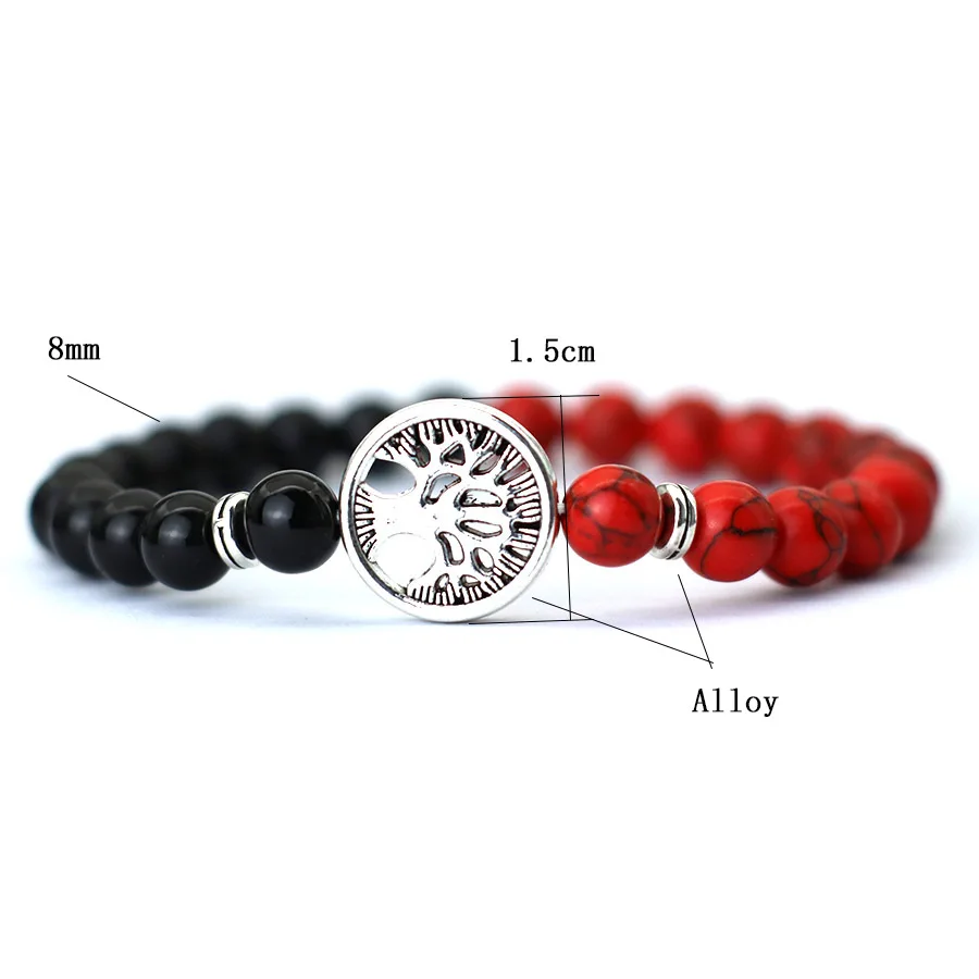 New Fashion Life Tree Bracelet For Men Bicolor Natural Tiger Eyes Obsidian Stone Braslet Lucky Red Howlite Charm Braclet Pulsera - Image 4