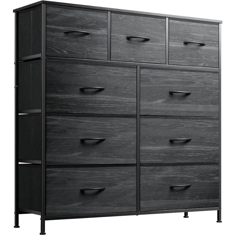 

9-Drawer Dresser, Fabric Storage Tower for Bedroom, Hallway, Closet, Tall Chest Organizer Unit with Fabric Bins, Steel Frame