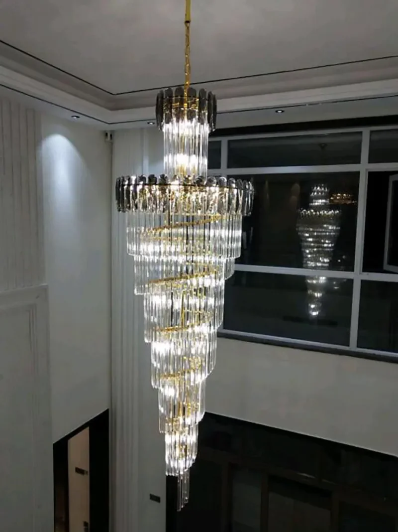 Description Picture 6 of itemLuxury crystal chandelier for staircase spiral design modern crystal lamp large hallway lobby loft hanging light fixture