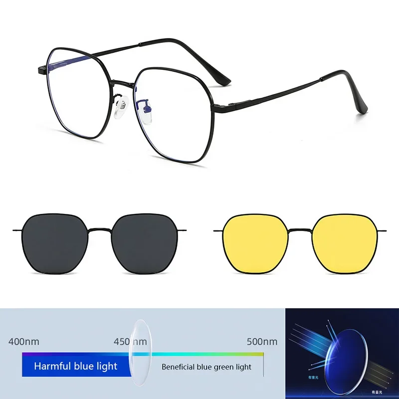 3 in1 Magnet clip Myopie Sonnenbrille Brille Frauen Männer polarisierte verschreibung pflicht ige optische Big Frame Brille