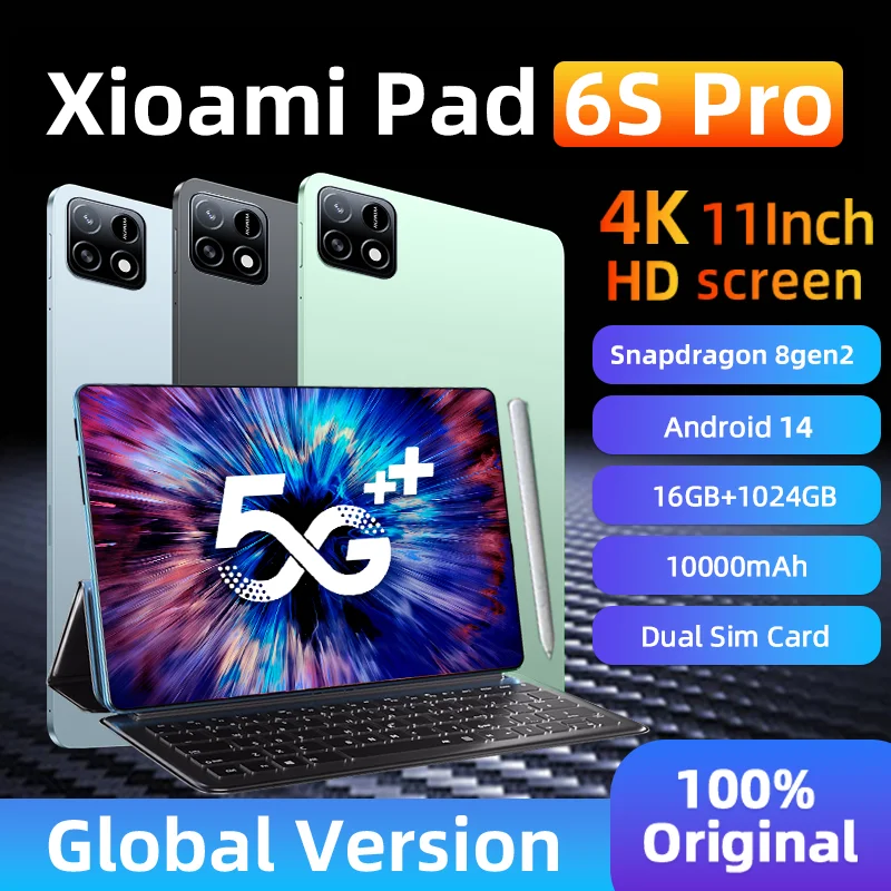 Global Version Original Pad 6S Pro HD 4K Android 14 Snapdragon gen2 11inch 16GB+1TB 10000mAh Tablet PC 5G Dual SIM WIFI Mi Tab