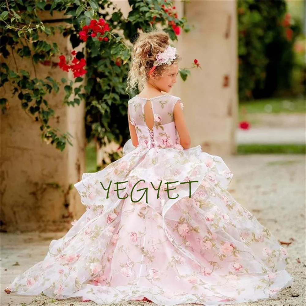 

Flower Girl Dresses For Weddings Sleeveless Ruffled Tiered Toddler Princess Pageant Gowns Party Sweep Train Tulle Kid Prom Dress